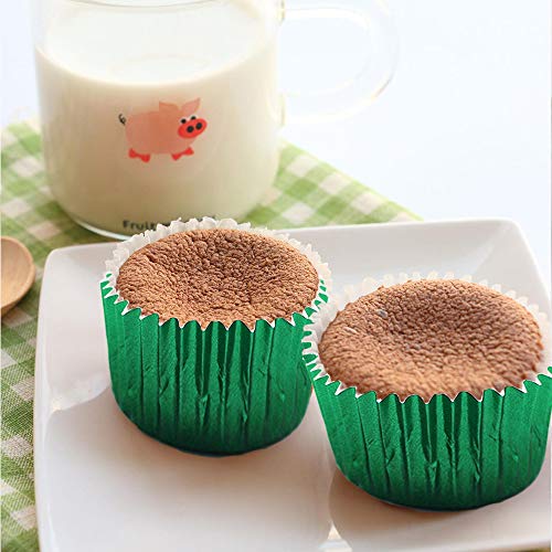 Image of Green Foil Cupcake Liners,GOLF 100 Pack Metallic Baking Cups Standard Size