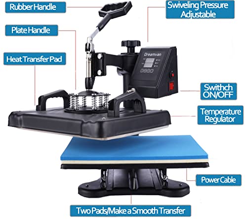 Dreamvan Pro 8 In 1 Heat Press Machine Combo T Shirt Pressing Machine 15X12Multifunctional 360°Rotation Swing Printing Sublimation Heat Press Transfer Machine For T-Shirt Hat Cap Mug Plate #TOP3