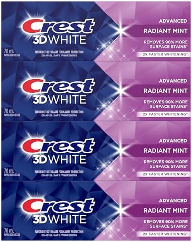 Crest 3D White Advanced Teeth Whitening Toothpaste, Radiant Mint, 4 Count (Pack of 1), 280 mL Total (70 mL each) — view 6