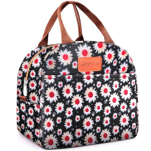 Lunch Bag for Women & Men Adult Insulated Lunch Box, Small Leakproof Cooler Food Lunch Containers Reusable High Capacity Lunch Tote Bags for Work, Travel, Outdoor (Red Flower)