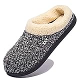 NewDenBer Men's Cozy Memory Foam Slippers Fuzzy Plush Lined Soft Slip on Indoor Outdoor Clog House Shoes (11-12 D(M) US, Black Grey)