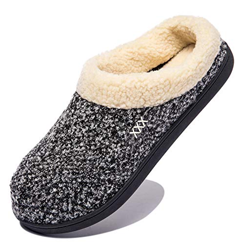 Image of NewDenBer Men's Warm Memory Foam Suede Plush Fleece Lined Slip on Indoor Outdoor Clog House Slippers
