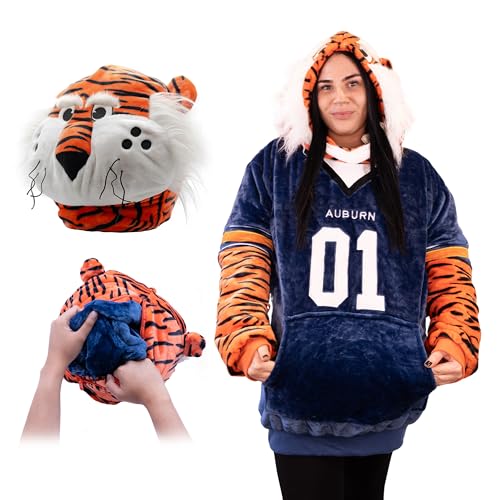 Plushible Wearable Blanket Hoodie - Oversized Auburn University Aubie The Tiger Long Sleeve Sweatshirt Pocket - 2-in-1 Oversized Hoodie Blanket Pillow - Cozy Snugible Gifts for Men and Women