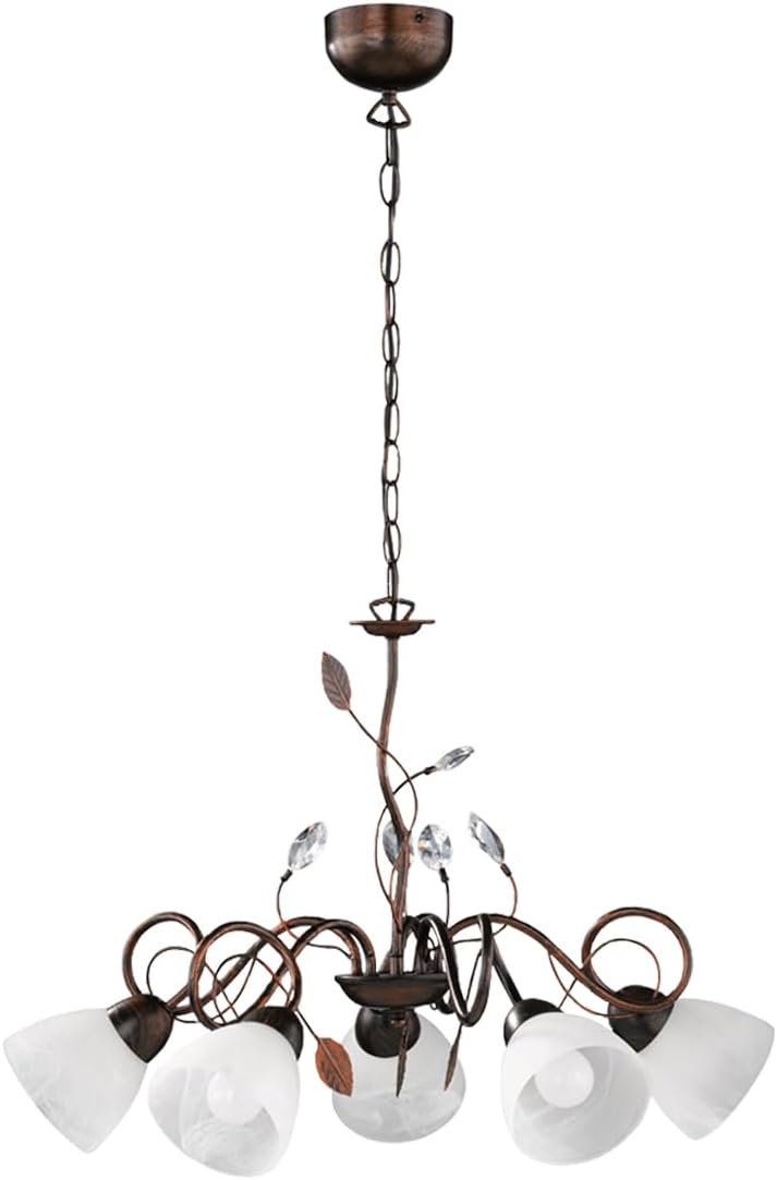 Trio Leuchten Chandelier, Metal Glass, E14, Antique Rust Colour [Energy Class A++]