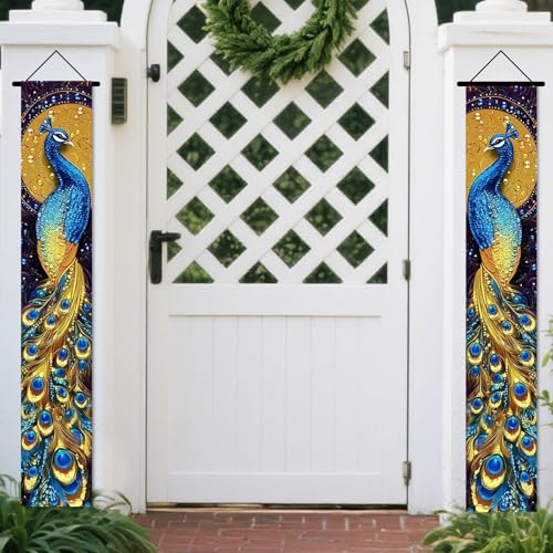 Image of Nuxovilar Peacock Design Porch Banners Set 12x70 Inches Polyester