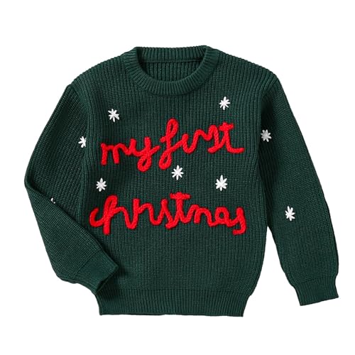 RNTOP Baby Girls Boys Knit Sweater Christmas Outfit Long Sleeve Crewneck Pullover Embroidery (Green, 18-24 Months)