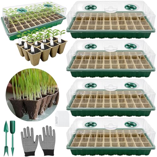VEEKAY Mini Serre pour Plantes,4 Pièces 144 Cellules Bac à Semis Biodegradable Pot,Serre Interieur Plateaux de Culture,Bac Culture avec Couvercle et...
