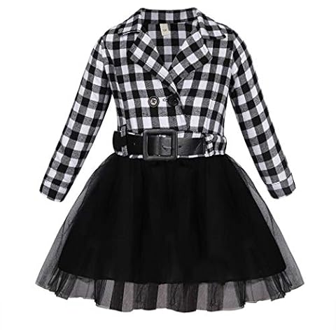 Benylion Plaid Print Tutu Dress for Toddler Girl V Neck A Line Long Dresses Casual Lace Ruffle Dress Kids Outfit Black 5-6 Years Cover