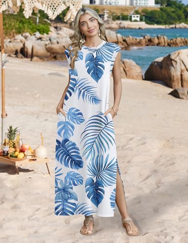 Image of Zeagoo Summer Dresses for Women 2026 Long Maxi Sundresses Loose Split Wrinkle-Free Beach Travel Vacation Clothes