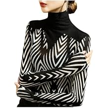 Irsutey Women's Black and White Color Block High-Necked Long-Sleeve Mesh Slim Fit Autumn Pullover Top