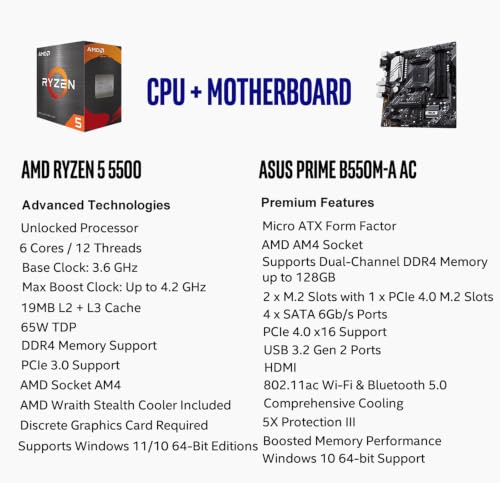 Image of MICRO CENTER AMD 5500 Processor with ASUS Prime B550M-A AC MATX Motherboard