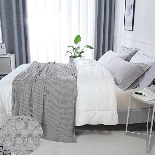 Hillfair 100% Combed Cotton Blanket– Queen Size Bed Blanket– Warm Soft All Season Breathable Lightweight Summer Blankets– Waffle Weave Home Decor Bed Blanket- Khaki Queen Bed Cotton Blankets/Bedcover #TOP2