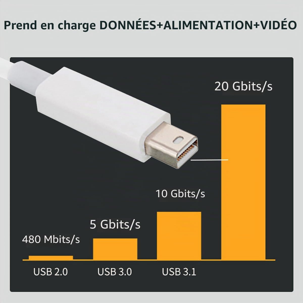 Cablecc Câble de données vidéo Thunderbolt vers Thunderbolt pour MacBook 2013 2014 2015
