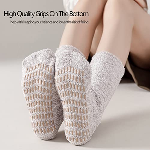 JORMATT 3 Pairs Ultra Thick Grip Fuzzy Socks Non Skid Slipper Hospital Socks Unisex3