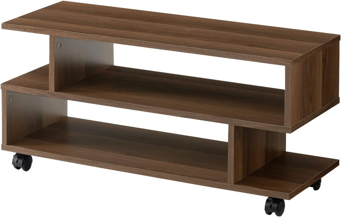Bon Furniture TV Stand, 32 Type, TV Board with Storage, S Shape, Wood Grain Style, AV Board, with Casters, Width 31.5 inches (80 cm), Walnut