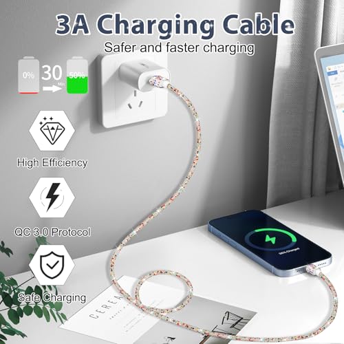 Image of Aolcev USB C Cable Fast USB A to USB C Charging Cable 4FT USB Type C Charger Cord Cute Bling Sparkling Diamond Phone Charger Cable for iPhone 17 16 Pro Max 15 Pro Max Plus Galaxy S25 S24 S23 Colorful