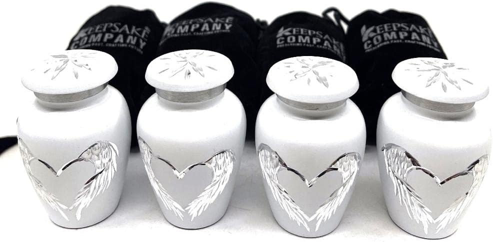 Keepsake COMPANY's White Small Urns for Human Ashes - Angel Wings Mini Urns - Cremation Keepsakes urns for Ashes – Urn -ERN - Tiny Urns for Men - (Set of 4 Miniature Urn)