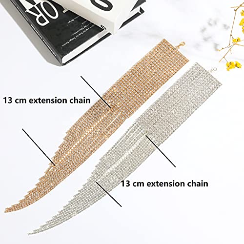 Joliehome Fashion Sparkling Rhinestone Cuff Bracelet For Women Girls, Silver Crystal Strand Mulitlayer Prom Wrap Bracelet With Fringe For Party Wedding Dating #TOP2