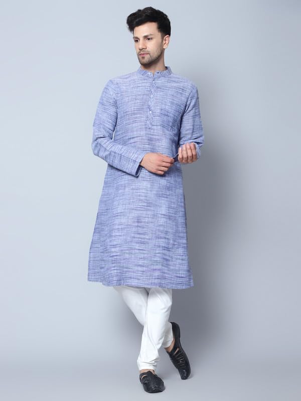 Image of LATEST CHIKAN Men's Cotton Regular Textured Long Kurta Full Sleeves - Casual Ethnic Wear