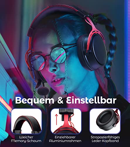 Gaming Headset mit Mikrofon, 7.1 Surround Sound PC Gaming-Headset für PS4, Kopfhörer Mikrofon 360°Noise Cancelling, Gamer Headset, Over-Ear Headphones PS5, Xbox One, Switch, Laptop, Schwarz - Image 4