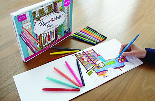 Image of Paper Mate Flair Felt Tip Pens, Medium Point, Assorted Colors, 20 Count with Women's Closet Adult Coloring Book