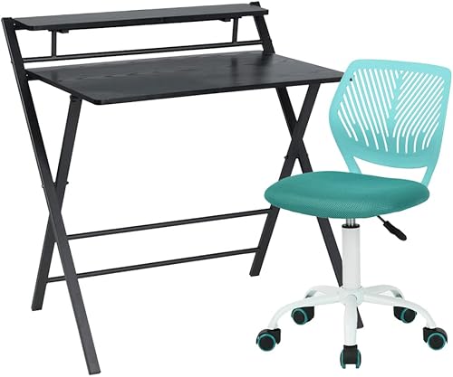 FurnitureR Juego de escritorio y silla de oficina en casa, escritorio plegable para computadora portátil, sillas giratorias para adolescentes,