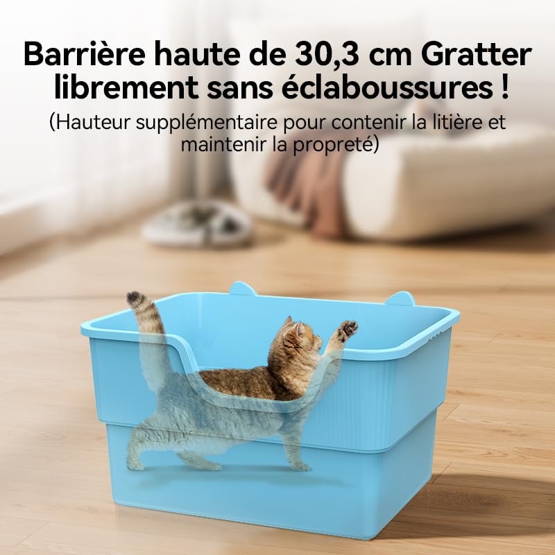 PuaLuce Vassoio Lettiera Gatto Grande Scomponibile - Design a Soglia Bassa & Vasca Profonda Antispruzzo, Ideale per Gatti Adulti/Multigatto, Materiale Antiaderente e Antiodore - Blu