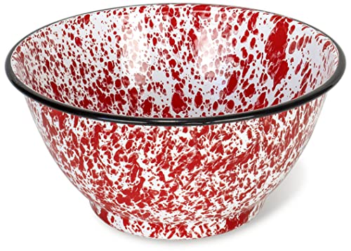 Red-Co-Set-of-2-Enamelware-Metal-Large-Classic-4-quart-Round-Salad-Serving-Bowl-Red-MarbleBlack-Rim-Splatter-Design Red Co Set of 2 Enamelware Metal Large Classic 4 quart Round Salad Serving Bowl Red MarbleBlack Rim Splatter Design