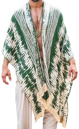 SEAUR Men's Lightweight Kimono Robe Casual Open Front Long Cardigan Summer Loose Half Sleeve Beach Shawl
