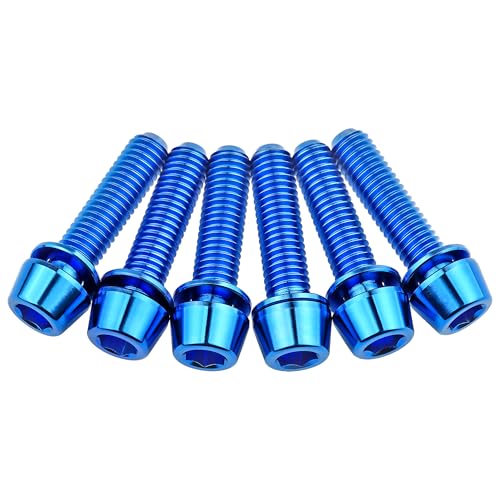 Image of Titanium Ti Allen Hex M5x16 18mm Tapered Head Bolt with Washer Screw for Bicycle Stem Parts Pack of 6 (Blue, M5x18mm)