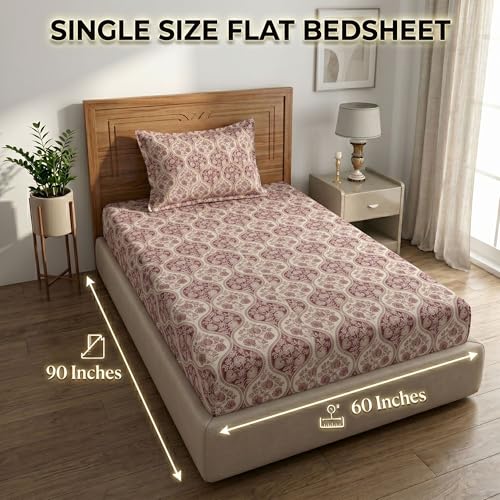 Image of Mafatlal Grace Single Size Bedsheet | 186 TC | 60x90 Inch Cotton for Everyday Comfort | Wrinkle Resistant Fabric | Raspberry Wine