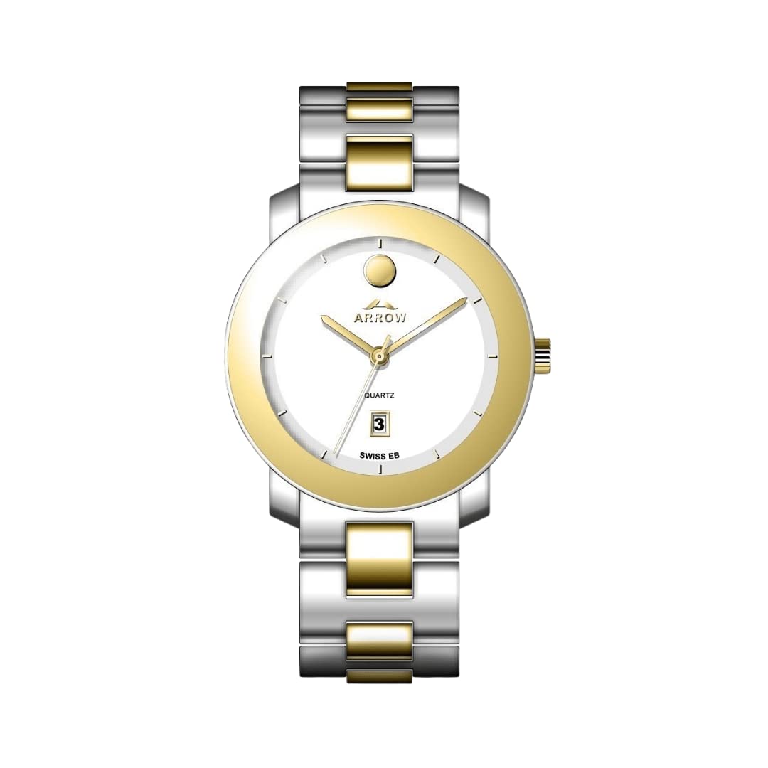 Arrow Men's (5905) – Luxury Watch | Analog Display With Date | Brass Strap | With Color Variations Case Size - 43 MM White-Gold-Silver TT