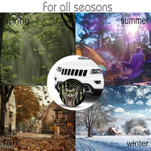 Image of Camo American Raccoon Spare Tire Cover for Rv Trailer Camper Truck SUV - Cute Raccoon Animal Wheel Protectors Cover Waterproof Fabric for Travel Camping Outdoor,Universal Fit,17 inch