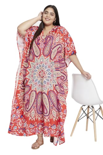 Image of Oussum Women Polyester Casual Long Plus Size Beach Caftan Cover Up Maxi Dress 1X-3X Summer Kaftan Dresses for Women