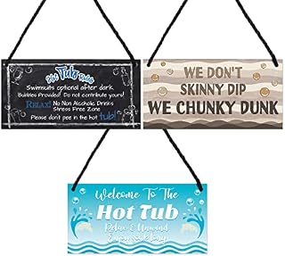 3 Pieces Hot Tub Sign and Plaque Garden Pool Shed Hanging Plaque Hot Tub Rule Hanging Wall Shed Plaque We Don't Skinny Dip Sign and Decor Welcome To The Hot Tub Home Decoration for Hot Tub Accessories
