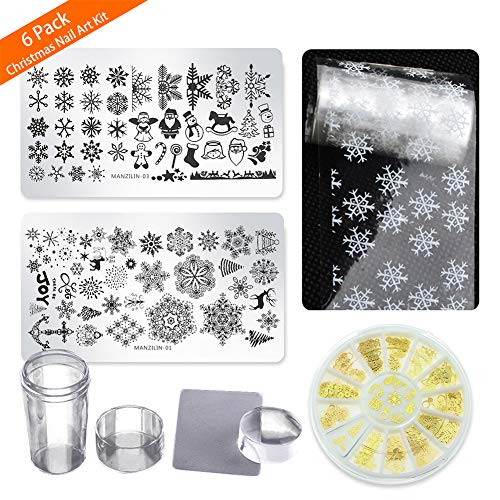 AIFAIFA Nail Stamping Plates Set, Nail Art Design Kits, 2 Nail Stamping Plates, 1 Stamper, 1 Scraper, DIY Manicure Tools (2 Christmas Plate + Stamper)