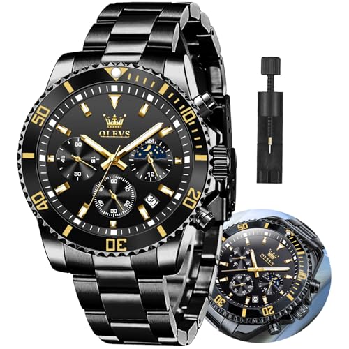 Image of OLEVS Mens Stainless Steel Watch Fashion Luxury Big Face Analog Waterproof