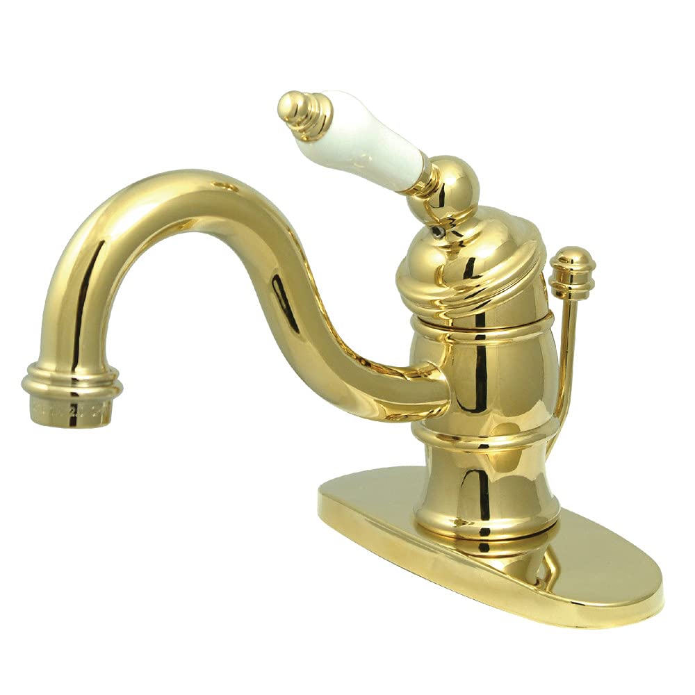 Kingston Brass KB3402PL Victorian 4 İnç Centerset Lavabo Bataryası Porselen Kol Saplı, Parlak Pirinç
