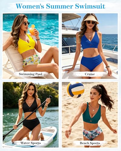 HORISUN Women's High Waisted Bikini Set Twist Front Two Piece Swimsuit with Adjustable Straps & Tummy Control Bathing Suit Caramel M — view 6
