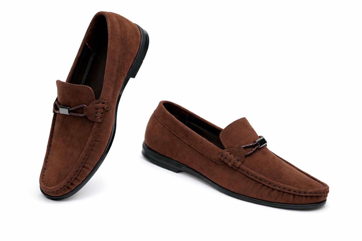 Men’s Brown Casual Slip-On Loafers with Strap Detail – Comfortable Driving Style Shoes-image-12