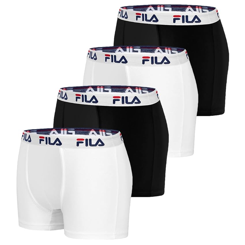 FILA Boxer Uomo Cotone, anti-irritazione, traspirante, set di 4, Bianco, Nero, Taglie XL