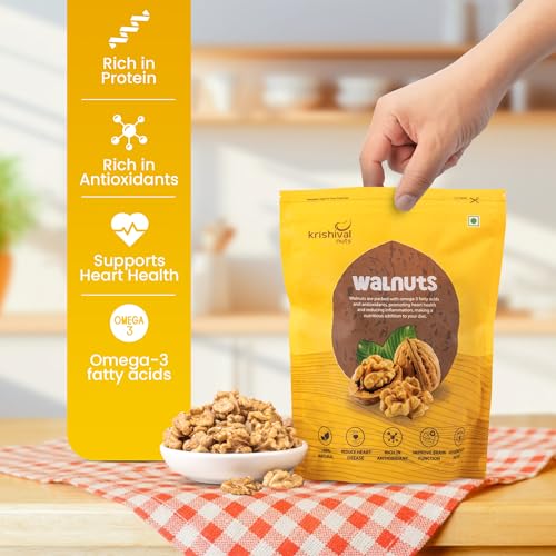 Image of Krishival Premium Walnut Kernels 250g | Akhrot, 100% Natural, Rich in Proteins & Antioxidants | Heart-Healthy & Non-GMO Dry Fruits