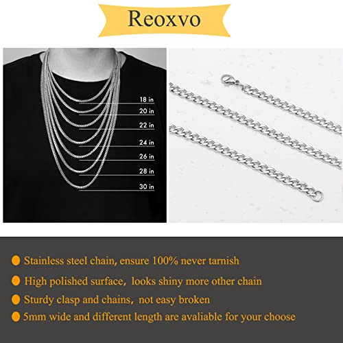 Reoxvo Mens Chain Necklaces Silver Cuban Curb Link Chain For Mens Jewelry Gifts For Boyfriends Stainless Steel Italian Chain Necklace Mens 20Inch #TOP2