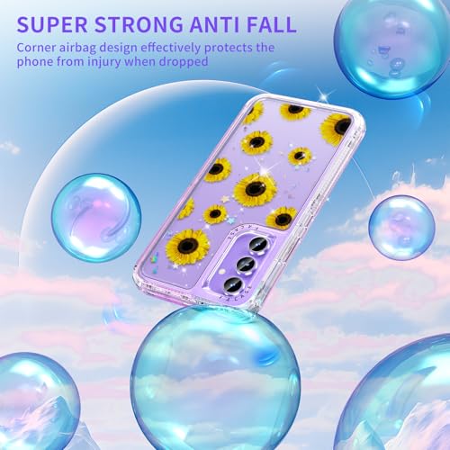 FACASE Capa para Samsung Galaxy A54 5G de 6,4 polegadas – Capa para mulheres e meninas, linda girl, girassol, design exclusivo de flores, estética, glitter, capas de telefone transparentes para