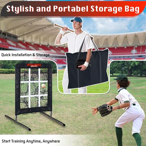 Image of 9 Hole Pitching Net with Strike Zone, Baseball Softball Pitching Target - Adjustable Height Portable Indoor Outdoor Training Equipment for Pitchers of All Levels, Coaches, and Players