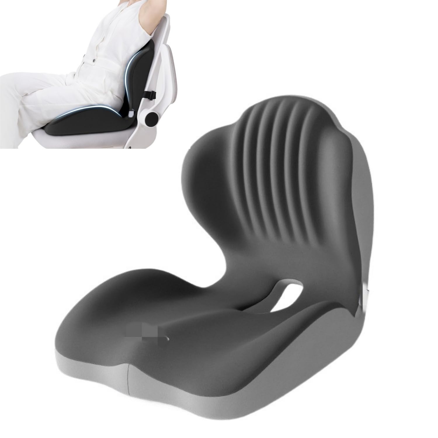 2-in-1 Back and Seat Cushion with Lumbar Support，Memory Foam L-Shaped Integrated Seat Cushions，L-Shaped Ergonomic Support with Non-Slip Base, Breathable For Car,Office,Home (Double gray)