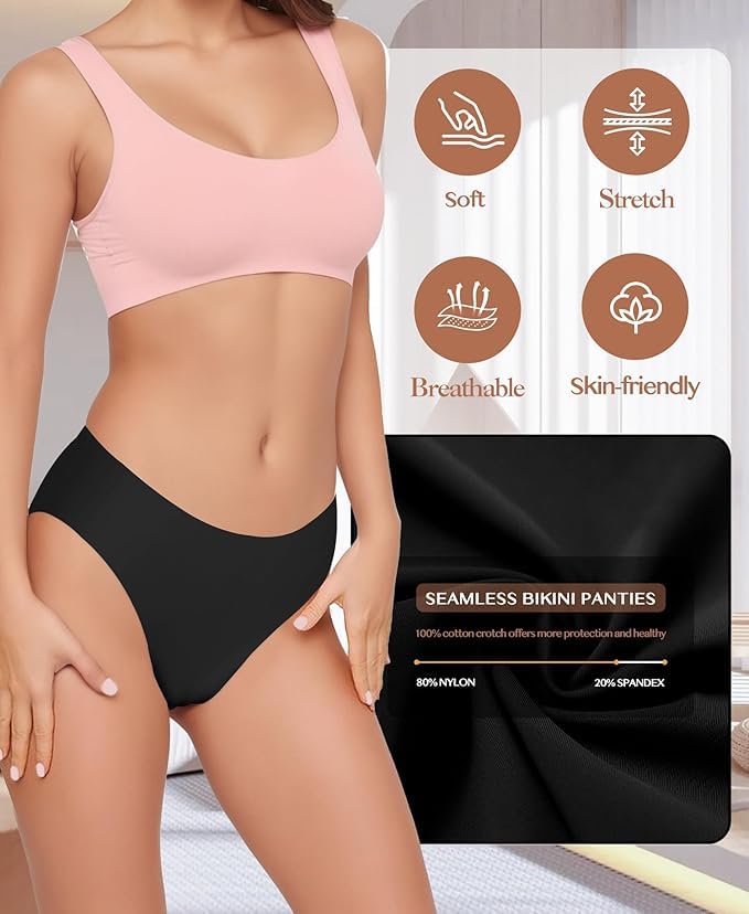 Women's Seamless Underwear No Show Stretch Bikini Panties Silky Invisible Hipster2