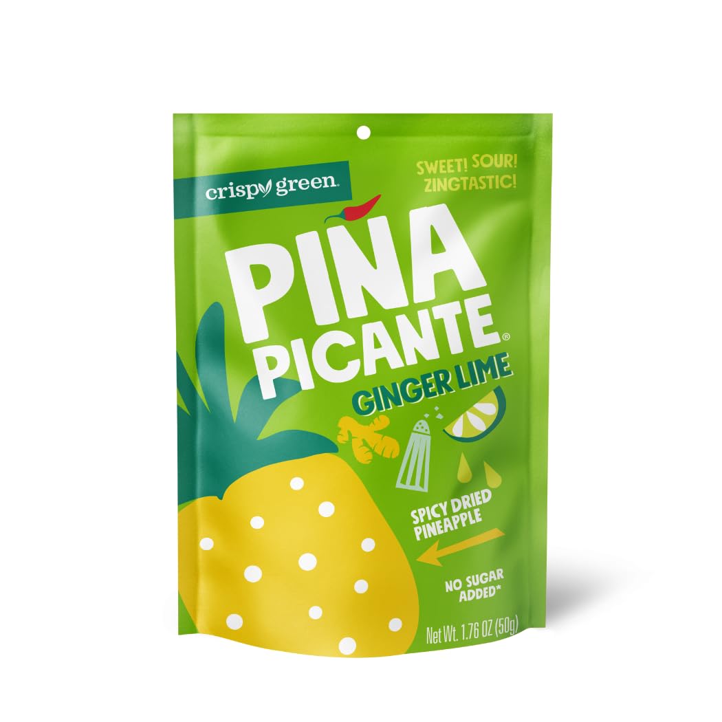 Crispy Green Pina Picante Dehydrated Pineapple Healthy Snacks, Ginger Lime, 12 Single Serve Bags
