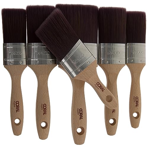 Image of Coral Aspire 6 Piece Paint Brush Set - Professional Firm Straight Cut Oval for Walls - Ultra-Smooth Finish - Trade Emulsion Gloss - Includes 2X 1.5, 2X 2, 3 inch & 2 inch Angled Stubby