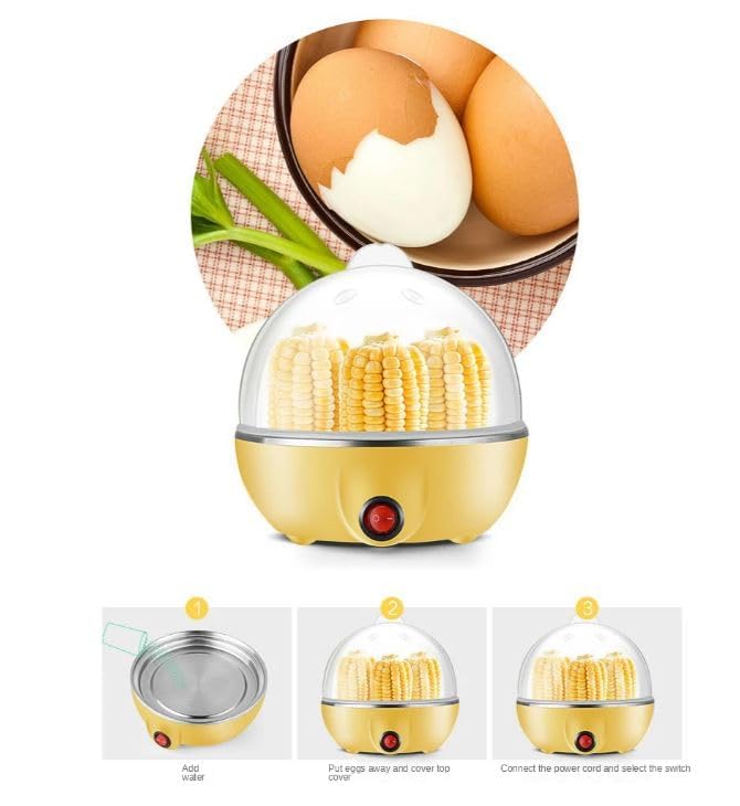 Image of Electric Egg Boiler for 7 Eggs, Hard, Medium, or Soft Boiled Egg Maker with Automatic Shut-Off, Rapid Steamer for Vegetables and Corn, Stainless Steel Heating Plate (Multicolor)